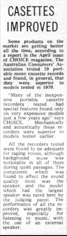 CASETTES IMPROVED - The Australian Jewish News (Melbourne, Vic 1935 - 1999) - 7 Jun 1974.png