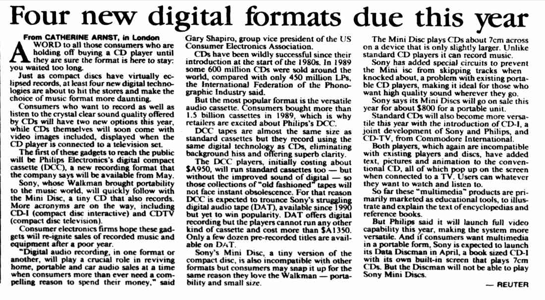 Four new digital formats due this year - The Canberra Times 27 Jan 1992.png