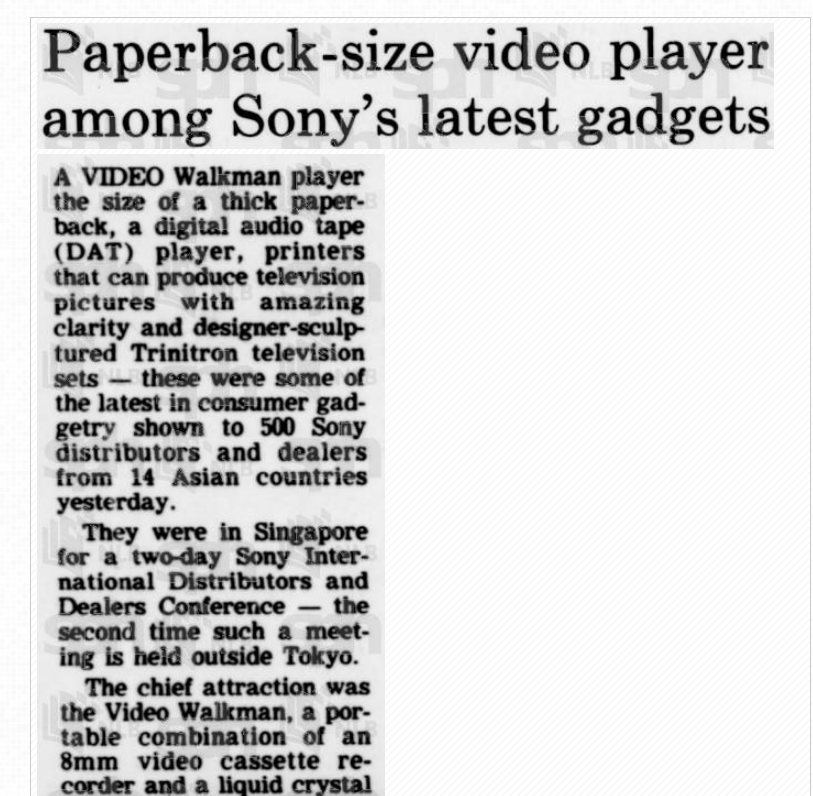 Paperback-size video player among Sony's latest gadgets straitstimes 1987 1.png