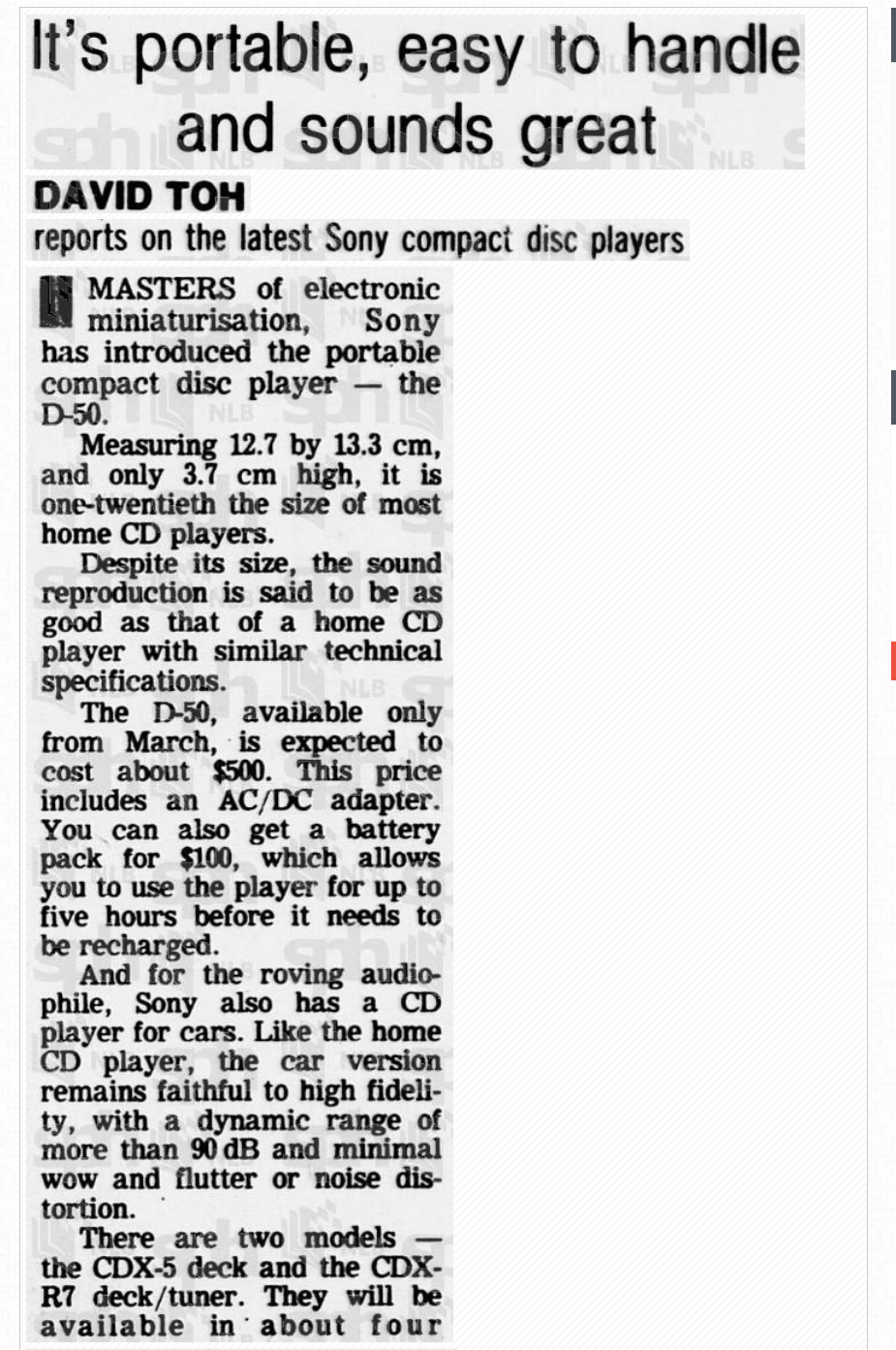 Sony D-50 1985, The Straits Times 1.png