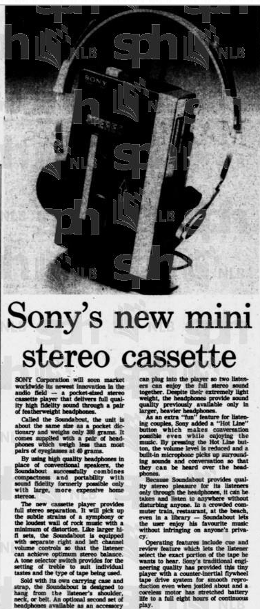 Sony's new mini stereo cassette The Business Times, 1 March 1980, Page 2.png