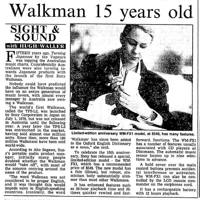 Walkman 15 years old - SIGHT SOUND - The Canberra Times (ACT 1926 - 1995) - 14 Aug 1995.png